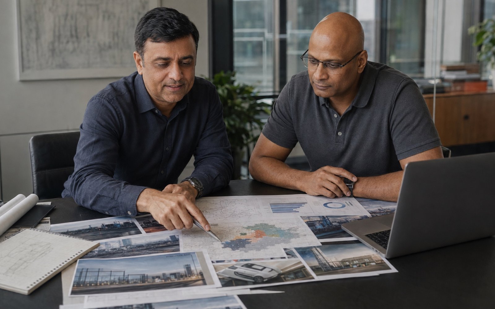 Aashish Rai and Robin Thomas reviewing strategy and analytics materials