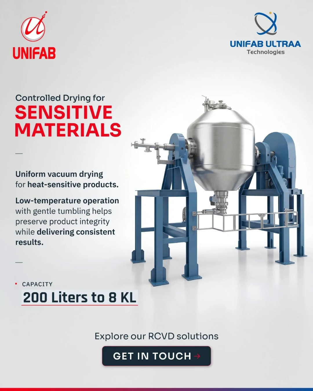 UNIFAB vacuum dryer creative for heat-sensitive materials