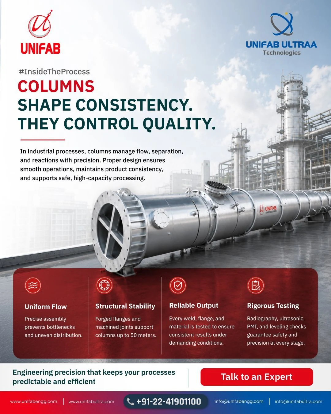 UNIFAB distillation column creative about consistency and quality